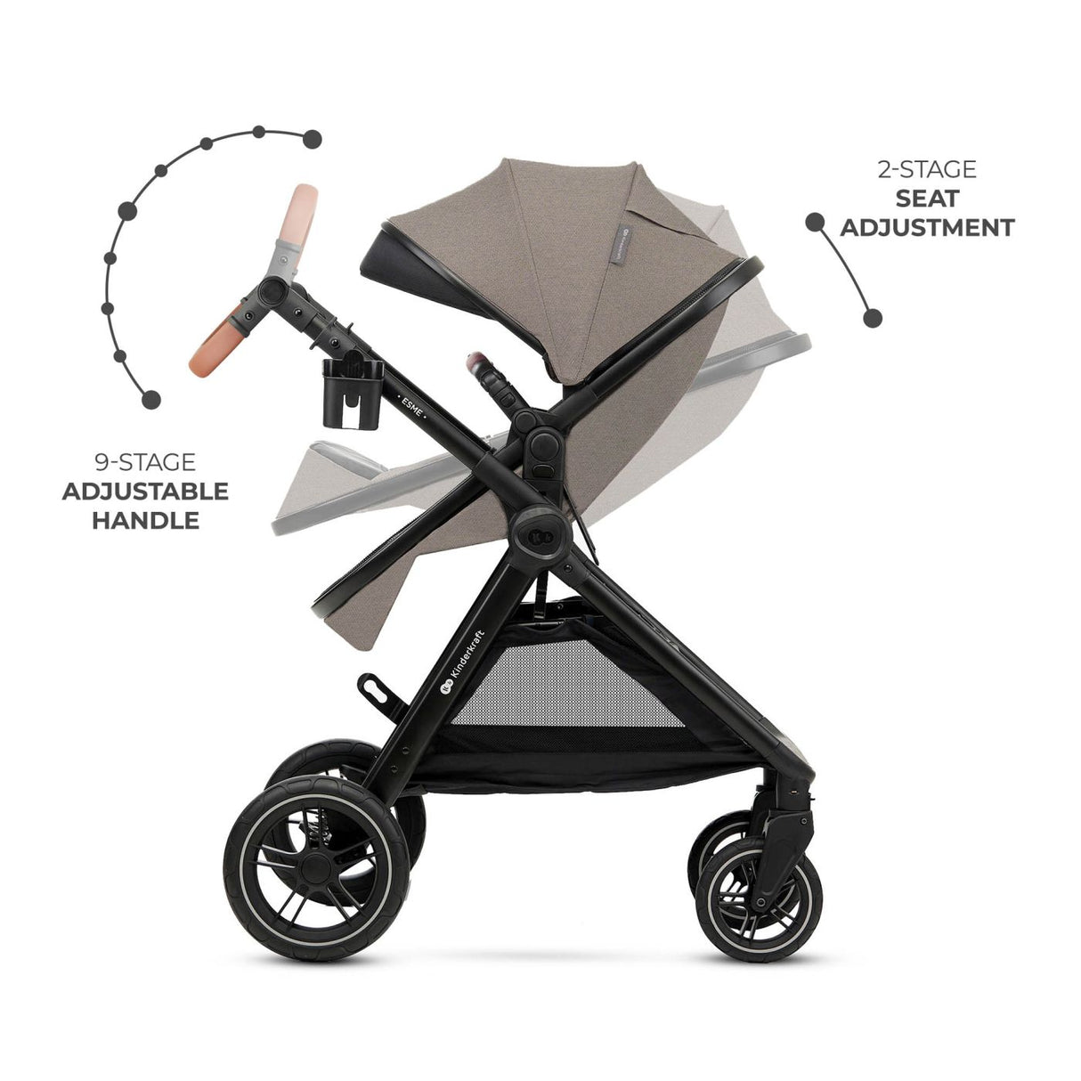 CARUCIOR KINDERKRAFT ESME PRO, 3 IN 1, SAND BEIGE