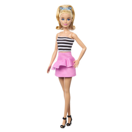 PAPUSA BARBIE FASHIONISTA BLONDA CU PARUL PRIN IN COADA SI FUSTA ROZ