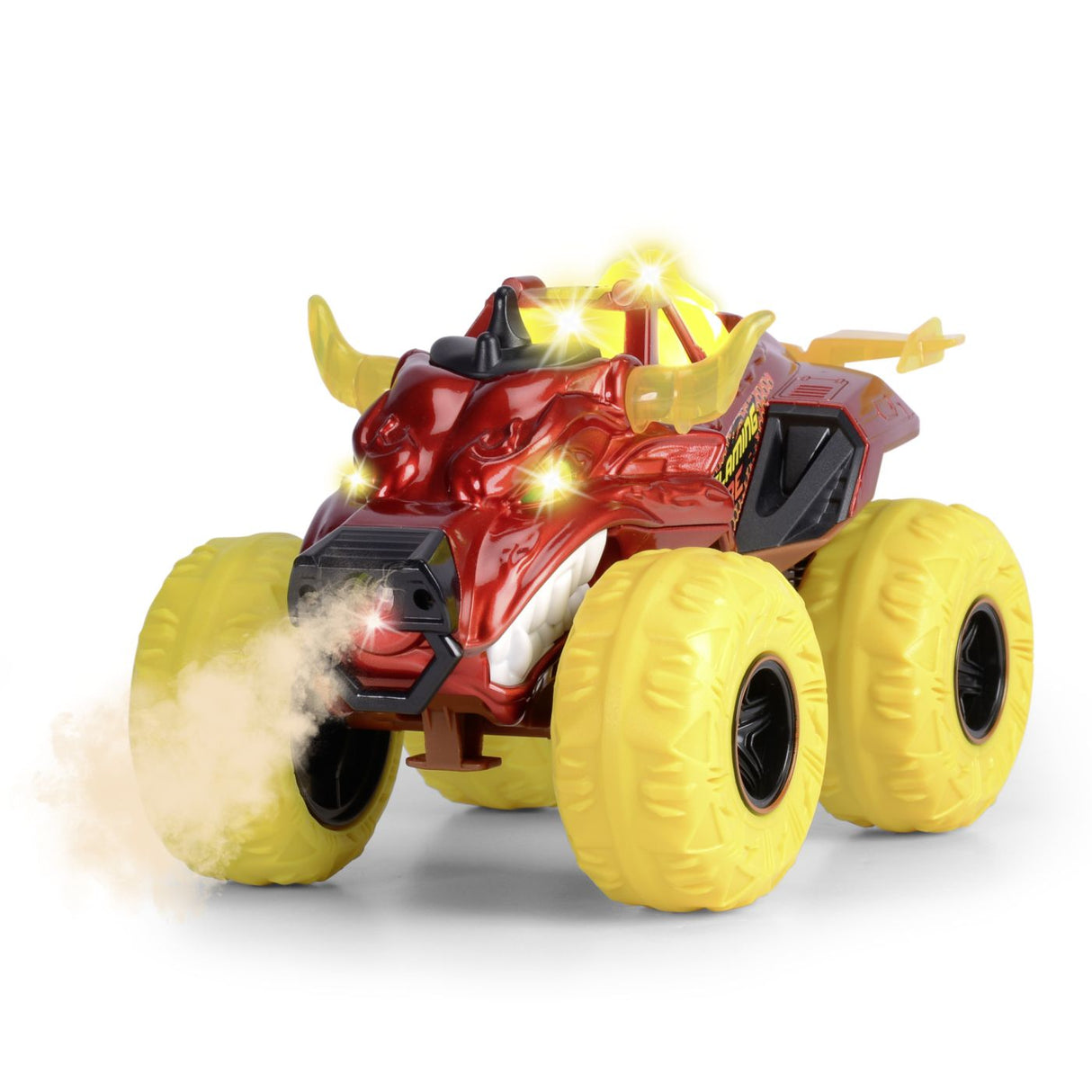 DICKIE MASINA DE TEREN FLAMING FIRE MONSTER CU LUMINI SUNETE SUSPENSII SI FUNCTIE ABUR 25CM