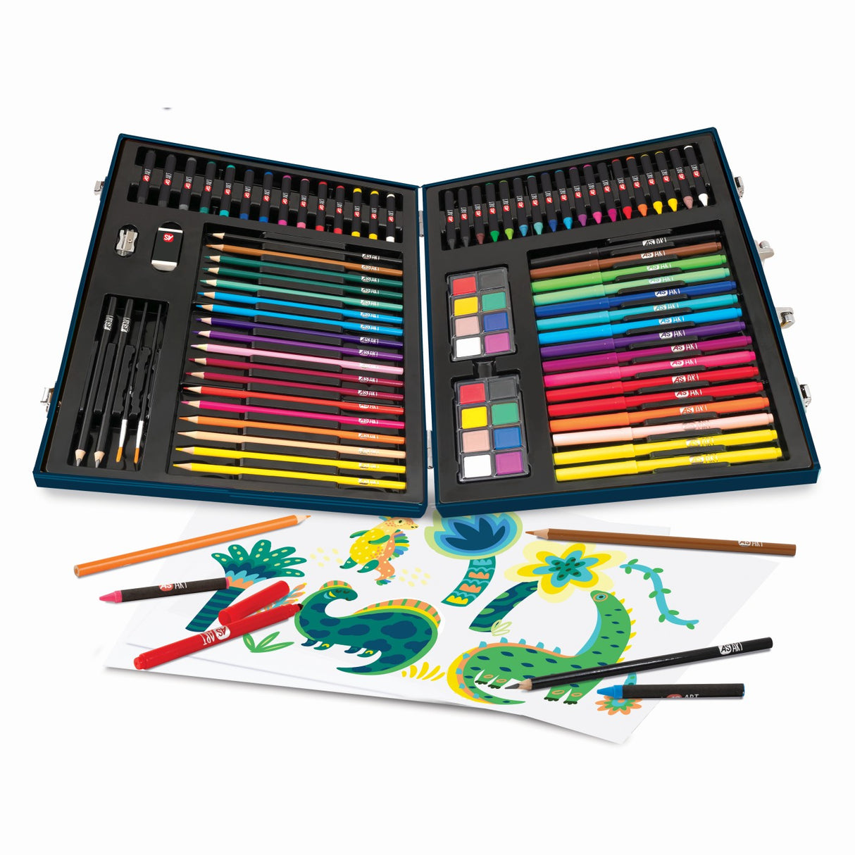 HAPPI HOBBI ART CASE SET DE DESEN DELUXE CU 100 DE ACCESORII DINOZAUR