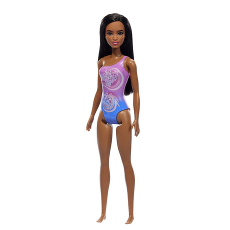 PAPUSA BARBIE BRUNETA CU COSTUM DE BAIE IN DOUA CULORI