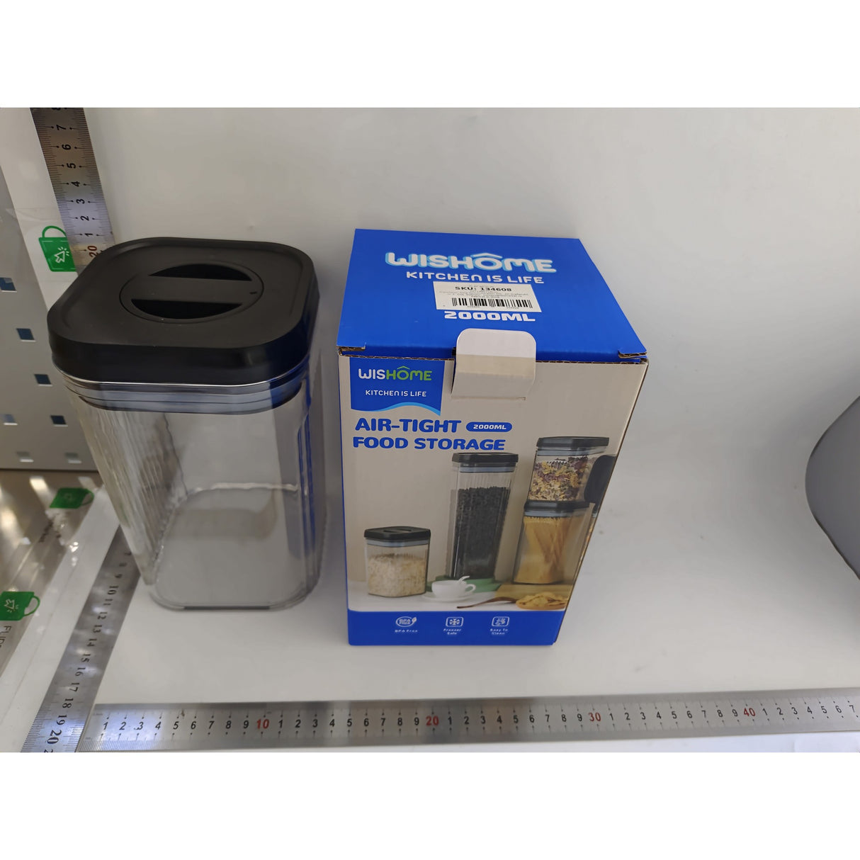 Cutie de Depozitare Alimente, Vivimall, tip Container, 2L, Recipiente pentru Cereale in Bucatarie,  Transparente cu Capac Negru - vivimall.ro