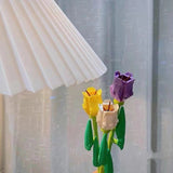 Set de Constructie 3 Lalele, Vivimall, 24cm Lungime, Ornament Floral, 111 Piese, 6 Ani, Mov-Alb-Galben - vivimall.ro