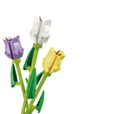 Set de Constructie 3 Lalele, Vivimall, 24cm Lungime, Ornament Floral, 111 Piese, 6 Ani, Mov-Alb-Galben - vivimall.ro