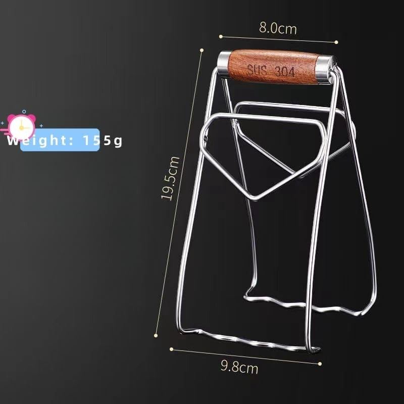 Clema pentru Boluri, Vivimall, Anti-Alunecare, din Otel Inoxidabil, Extindere, pentru Oale, Tigai, de Uz Casnic, Rezistent la Temperaturi Inalte, 19.5x9.8x8 cm, Maner Maro, Gri - vivimall.ro