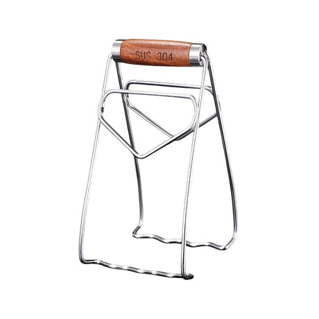 Clema pentru Boluri, Vivimall, Anti-Alunecare, din Otel Inoxidabil, Extindere, pentru Oale, Tigai, de Uz Casnic, Rezistent la Temperaturi Inalte, 19.5x9.8x8 cm, Maner Maro, Gri - vivimall.ro