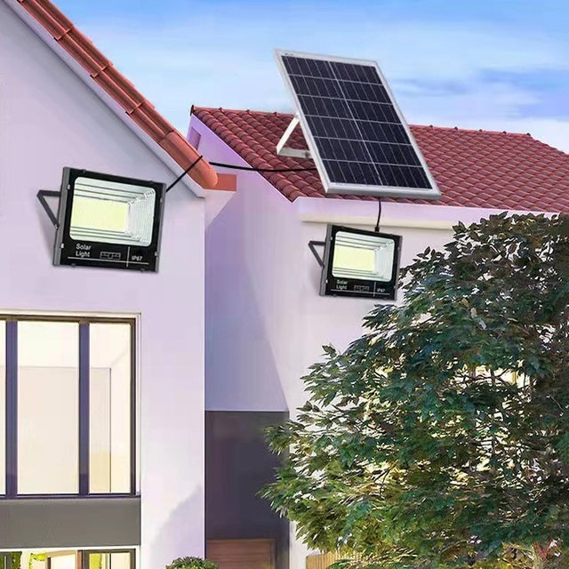 Set 2 Proiectoare Led Smd 30W Cu Incarcare Solara, Panou Solar, Cu Telecomanda, Suport Prindere, Material Abs, 1.2Ah, 200Led-Uri, 13X13.5 Cm, Negru - vivimall.ro