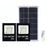 Set 2 proiectoare LED SMD 30W cu incarcare solara Vivimall, panou solar, cu telecomanda, suport prindere, material ABS, 1.2AH, 200LED-uri, 13x13.5 cm, negru - vivimall.ro