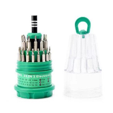 Set de Surubelnite 31-in-1 cu Clichet, Vivimall, Set de Uz Casnic pentru Repararea Electronicelor Mici, Maner durabil Izolat Magnetic, 10 x 5 x 5 cm, Verde - vivimall.ro