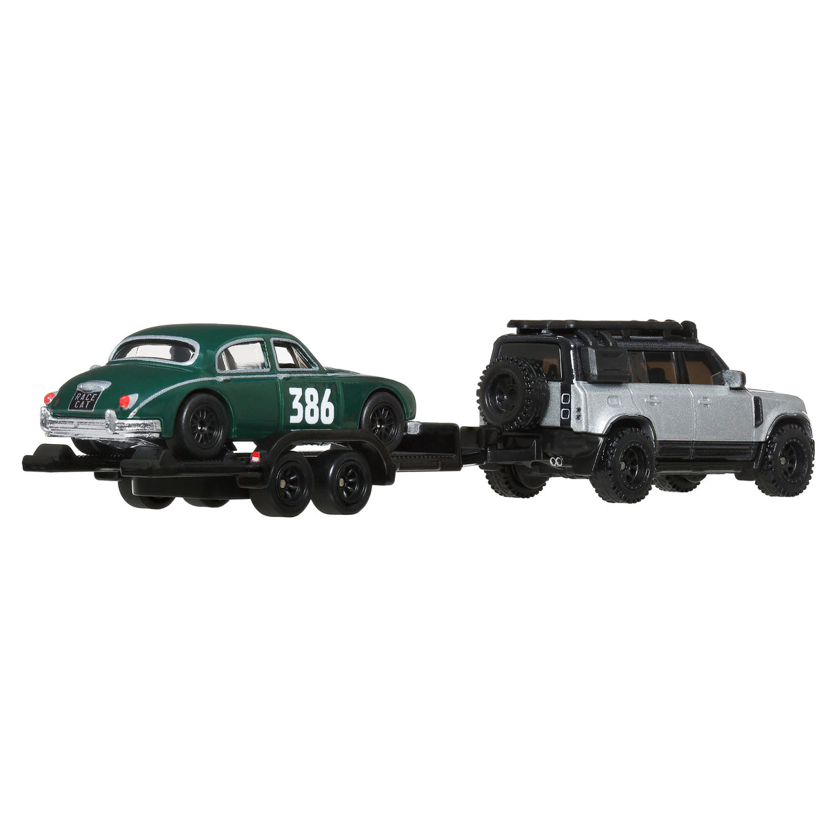 HOT WHEELS TRANSPORTATOR LAND ROVER DEFENDER 110 2023 CU MASINUTA JAGUAR MK1 SCARA 1 LA 64