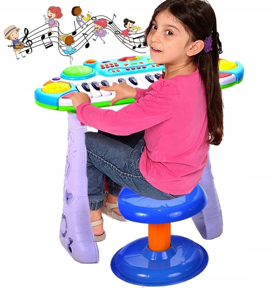 INSTRUMENT MUZICAL PIANINA ELECTRONICA MALPLAY CU SCAUN SI MICROFON 45 CM INALTIME ALBASTRU