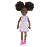 BARBIE PAPUSA CHELSEA CREOLA CU PAR AFRO SI ROCHITA MOV