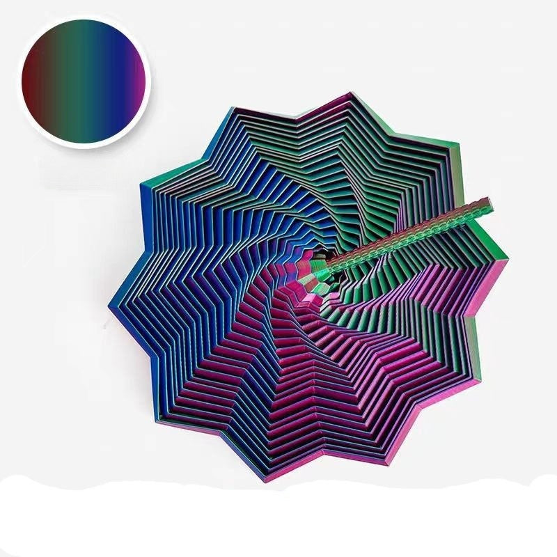 Jucarie decompresie, Stea 3D octogonala, maner spirala turn magic geometric, 17 cm, Albastru Rosu Verde