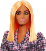PAPUSA BARBIE FASHIONISTA CU ROCHIE TIP BLAZER ROZ IN CAROURI