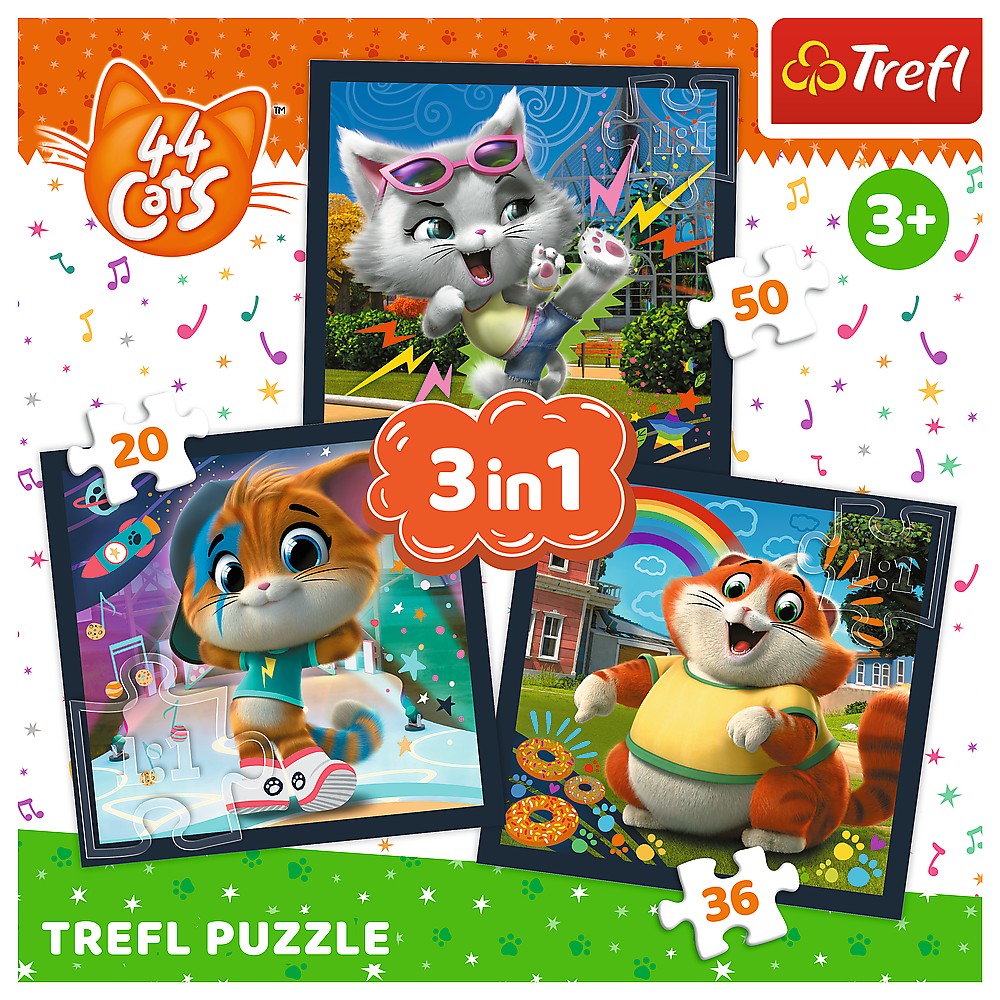 PUZZLE TREFL 3IN1 44 CATS PISICILE DRAGALASE
