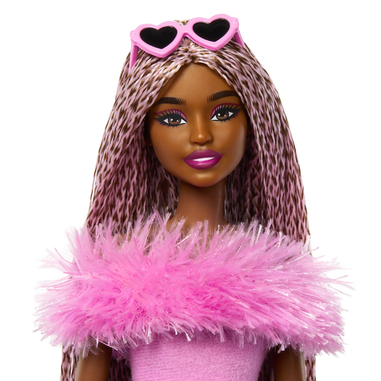 BARBIE DELUXE STYLE PAPUSA BARBIE CU SALOPETA ROZ SI PAR IMPLETIT