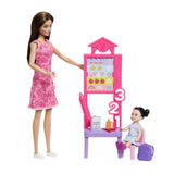 BARBIE SET DE JOACA PAPUSA BARBIE BRUNETA CU ROCHIE ROZ FACE CARIERA PROFESOARA