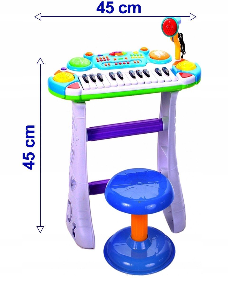 INSTRUMENT MUZICAL PIANINA ELECTRONICA MALPLAY CU SCAUN SI MICROFON 45 CM INALTIME ALBASTRU