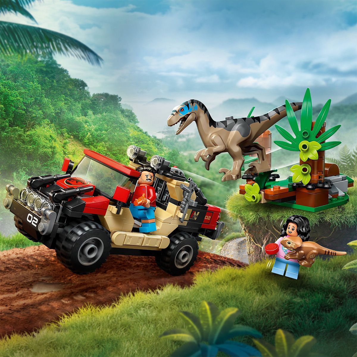 LEGO JURASSIC WORLD RENASTEREA EVADARE OFF-ROAD DIN CALEA UNUI VELOCIRAPTOR 76972
