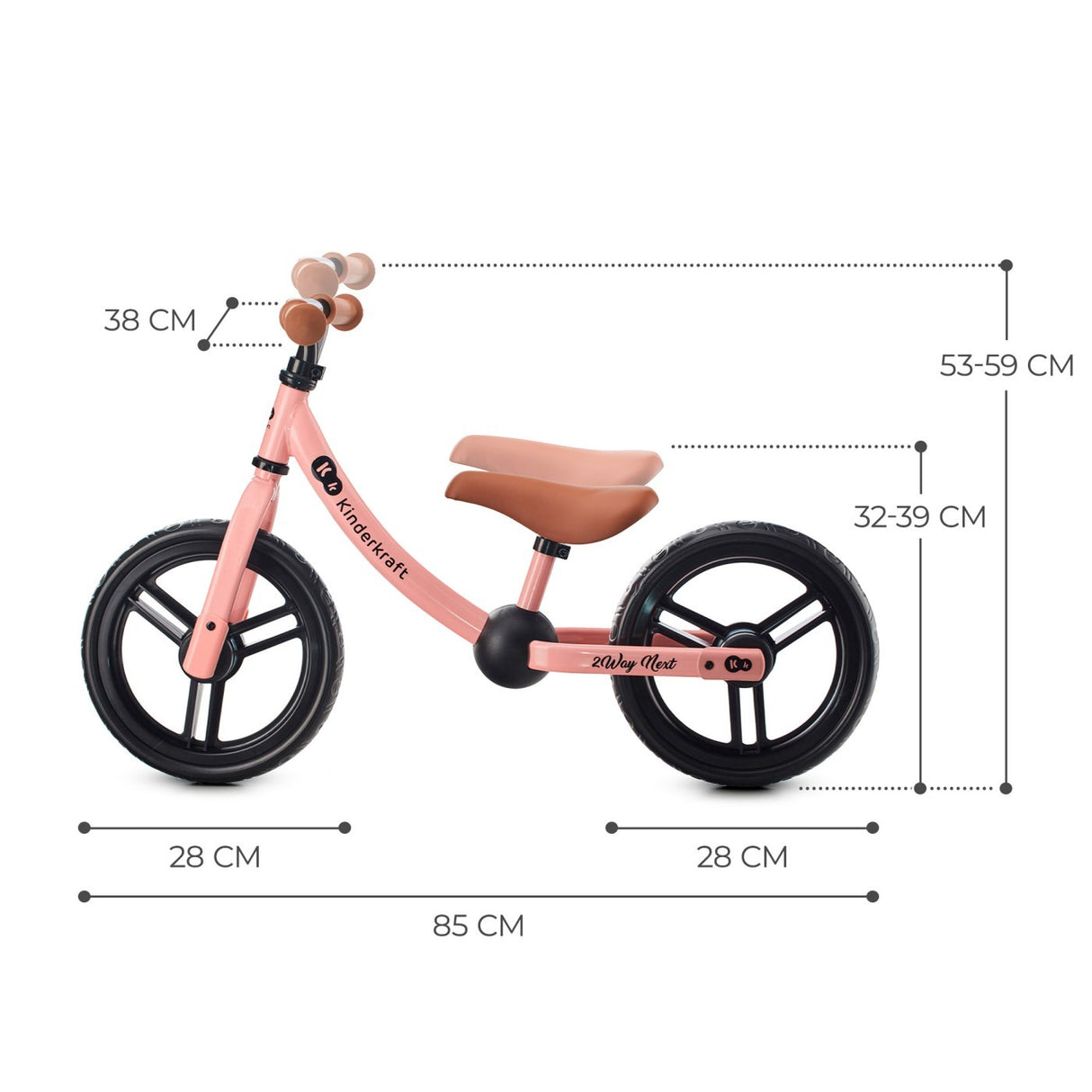 BICICLETA FARA PEDALE, KINDERKRAFT - 2WAY NEXT, PORTOCALIU, 12INCH, ROSE PINK