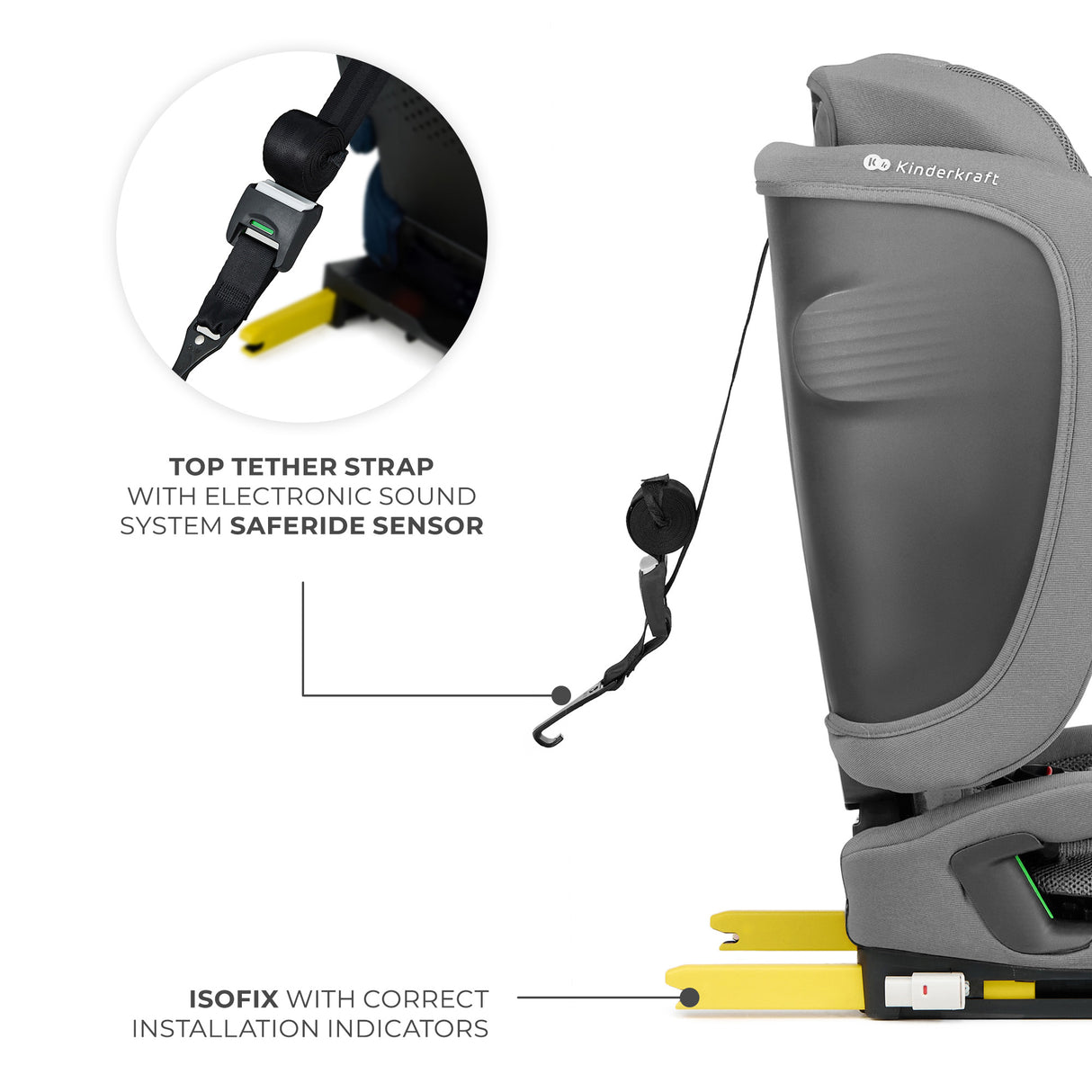 SCAUN AUTO KINDERKRAFT FIX2GO 76-150 CM, GREY
