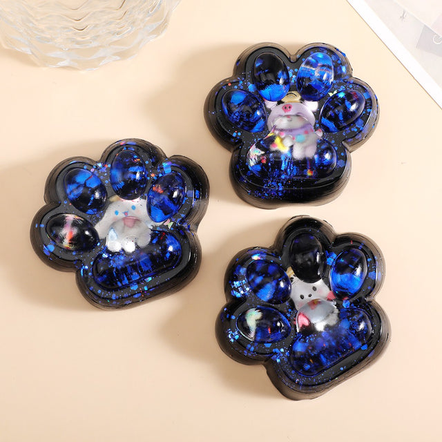 Jucarie Antistres Squishy, Vivimall, cu Revenire Lenta, Model Cat Paw, Squeeze Pinch Family, 6.5 x 6 cm, din Tpr, 4-6 Ani, Model 2 Figurine, Negru cu Insertii - vivimall.ro