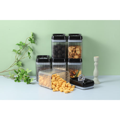 Set 6 Recipiente din Plastic, Vivimall, pentru Alimente/Obiecte, Inchidere Ermetica, Textura Ondulata, 6 x 1.5l, Transparent - vivimall.ro