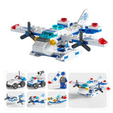 Set de Constructie Avion de Politie 6in1, Vivimall, 24x17cm, Multiple Variante de Asamblare, 137 de Piese, Multicolor - vivimall.ro