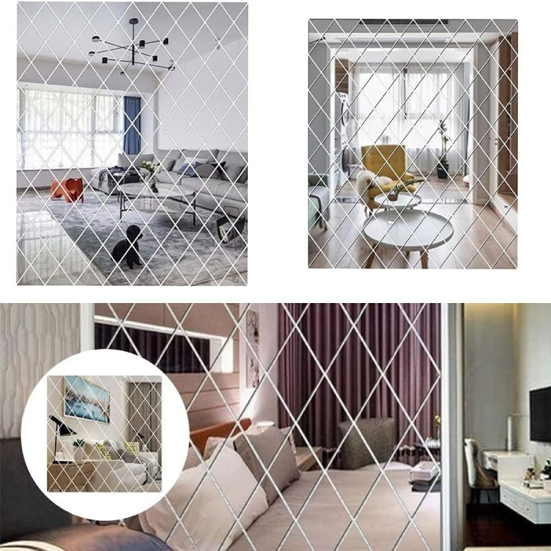 Set 32 de Oglinzi Autocolante pentru Perete, Vivimall, sub Forma de Romb, Acril, 14.2x23.6x15.5 cm - vivimall.ro