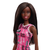 BARBIE PAPUSA CLASICA BRUNETA CU ROCHITA ROZ CU IMPRIMEU BARBIE
