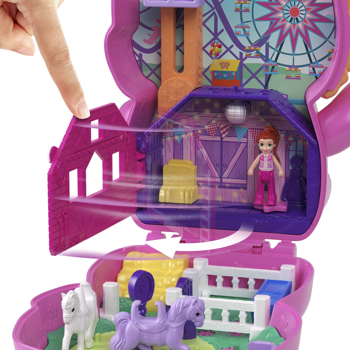 POLLY POCKET SET GENTUTA ANIMALUT PONEI LA RODEO CU ACCESORII