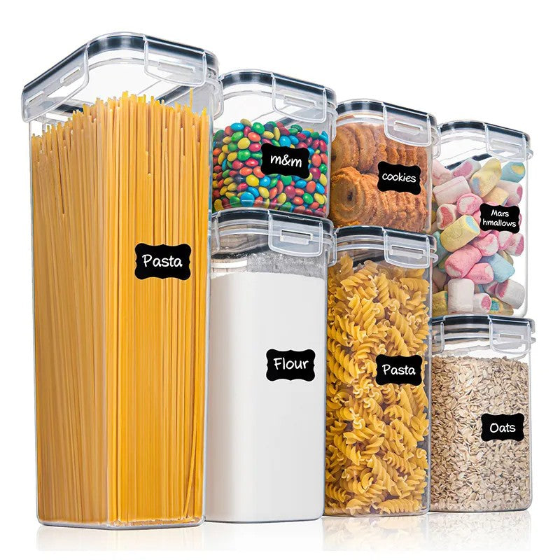Cutii De Depozitare Alimente, Set Din 7 Cutii Pentru Condimente, Cereale, Cutii Pentru Bucatarie, Din Plastic Pp, Cutii Alimentare, Diferite Dimensiuni, Transparente - vivimall.ro