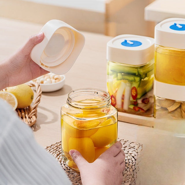 Borcan Din Sticla De Inalta Calitate, Capac Ermetic, Uz Casnic, Depozitarea Condimentelor Sau A Alimentelor Umede Si Uscate, 750 Ml, 10X10X12.2 Cm, Alb - vivimall.ro