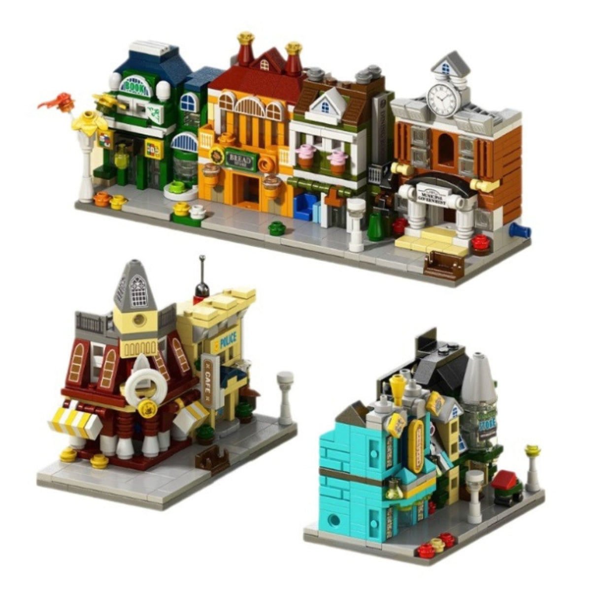 Set construcție Flippy STEM complet asamblat, design urban european verde și gri, vedere de ansamblu