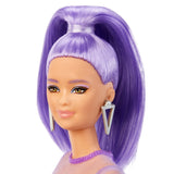 PAPUSA BARBIE FASHIONISTA CU PAR MOV CU ROCHIE CU UMERI BUFANTI