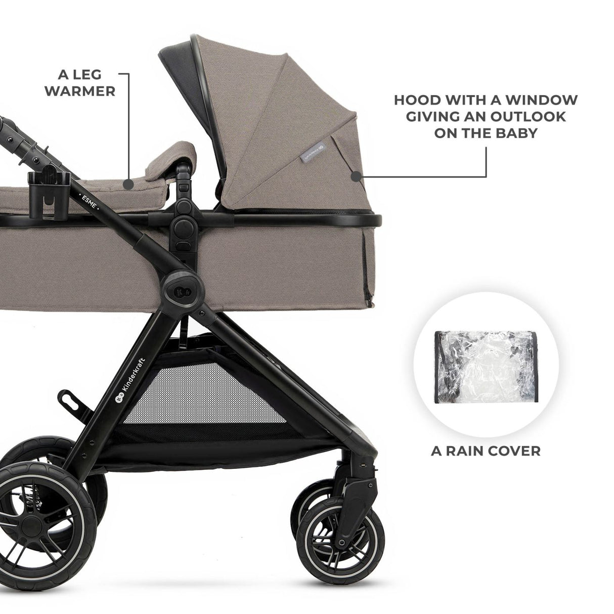 CARUCIOR KINDERKRAFT ESME PRO, 3 IN 1, SAND BEIGE