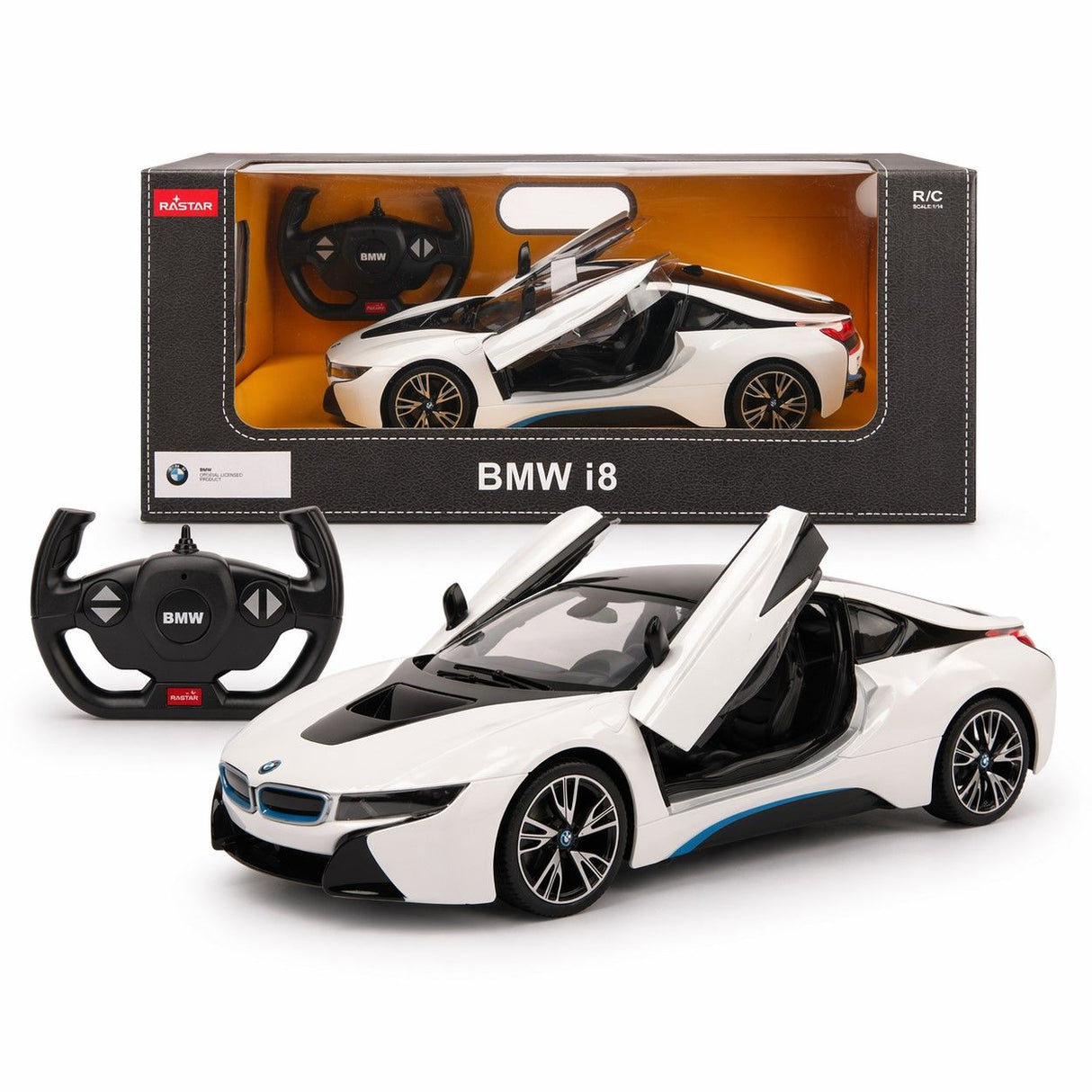 MASINA CU TELECOMANDA BMW I8 ALB SCARA 1 LA 14