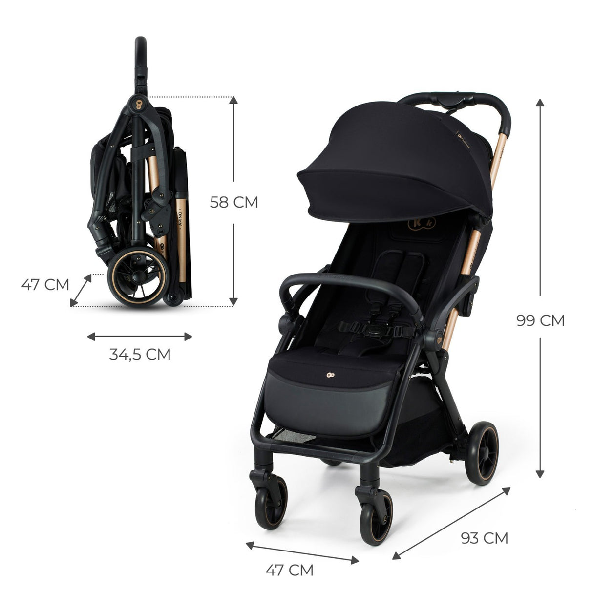 CARUCIOR SPORT KINDERKRAFT APINO, 0-22 KG, RAVEN BLACK