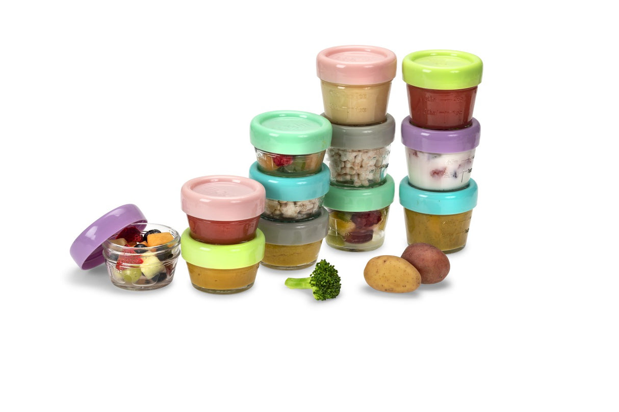 SET 12 RECIPIENT STICLA PENTRU HRANA BEBE, MELII, 6*59 ML + 6*118 ML