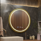 Oglinda Led Rotunda, 60Cm, Celeste Royale Gold Motionglow Marcello, Sistem Dezaburire, Ceas & Termometru - vivimall.ro