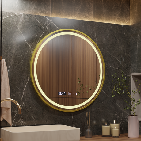 Oglindă LED Rotundă 70cm Celeste Royale Gold | Motionglow - vivimall.ro