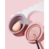 Accesoriu din silicon pentru curatarea accesoriilor makeup, pensule, buretei, 14.5 x 11,5 cm, 2 moduri de utilizare, pliabil, roz - vivimall.ro
