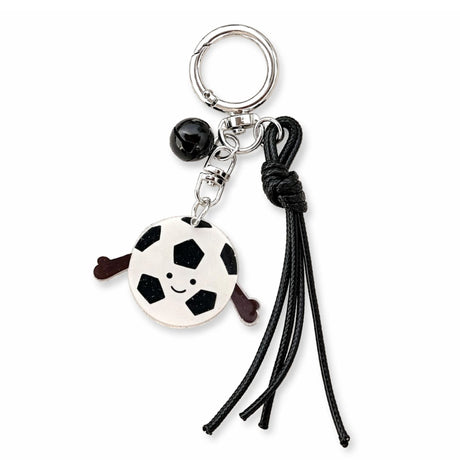 Breloc Chei, Flippy, Model Minge de Fotbal, Pandantiv Minge, Cupa Mondiala, Accesoriu Pentru Chei si Rucsac, Material Acril, Alb/Negru - vivimall.ro