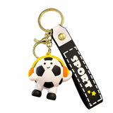 Breloc Chei, Flippy, Model Minge de Fotbal cu Casti, Cupa Mondiala, Accesoriu Pentru Chei si Rucsac, Material Acril, 50 g, Negru - vivimall.ro