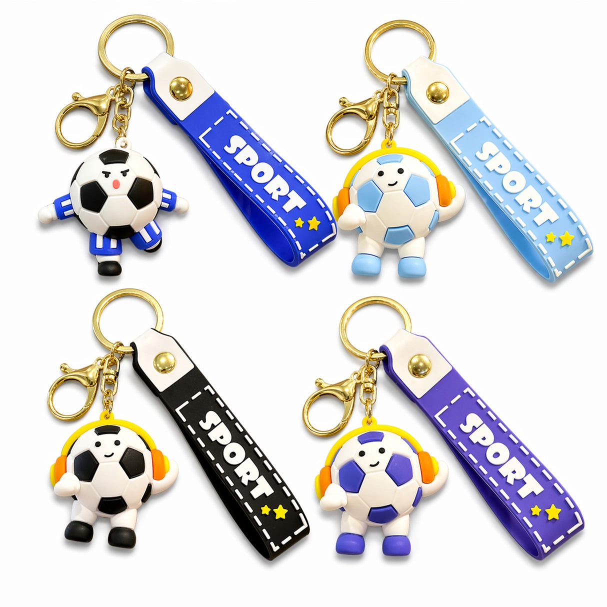 Breloc Chei, Flippy, Model Minge de Fotbal cu Casti, Cupa Mondiala, Accesoriu Pentru Chei si Rucsac, Material Acril, 50 g, Negru - vivimall.ro