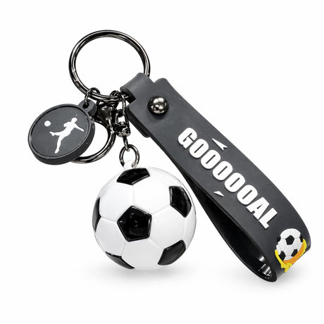 Breloc Chei, Flippy, Model Minge de Fotbal, Cupa Mondiala, Accesoriu Pentru Chei si Rucsac, Material Acril, 50 g, Alb/Negru - vivimall.ro