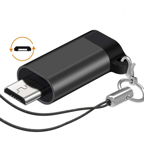 Adaptor Type C (mama) to micro USB (tata) cu Agatatoare Breloc inclusa, 2.5 cm lungime, Negru - vivimall.ro