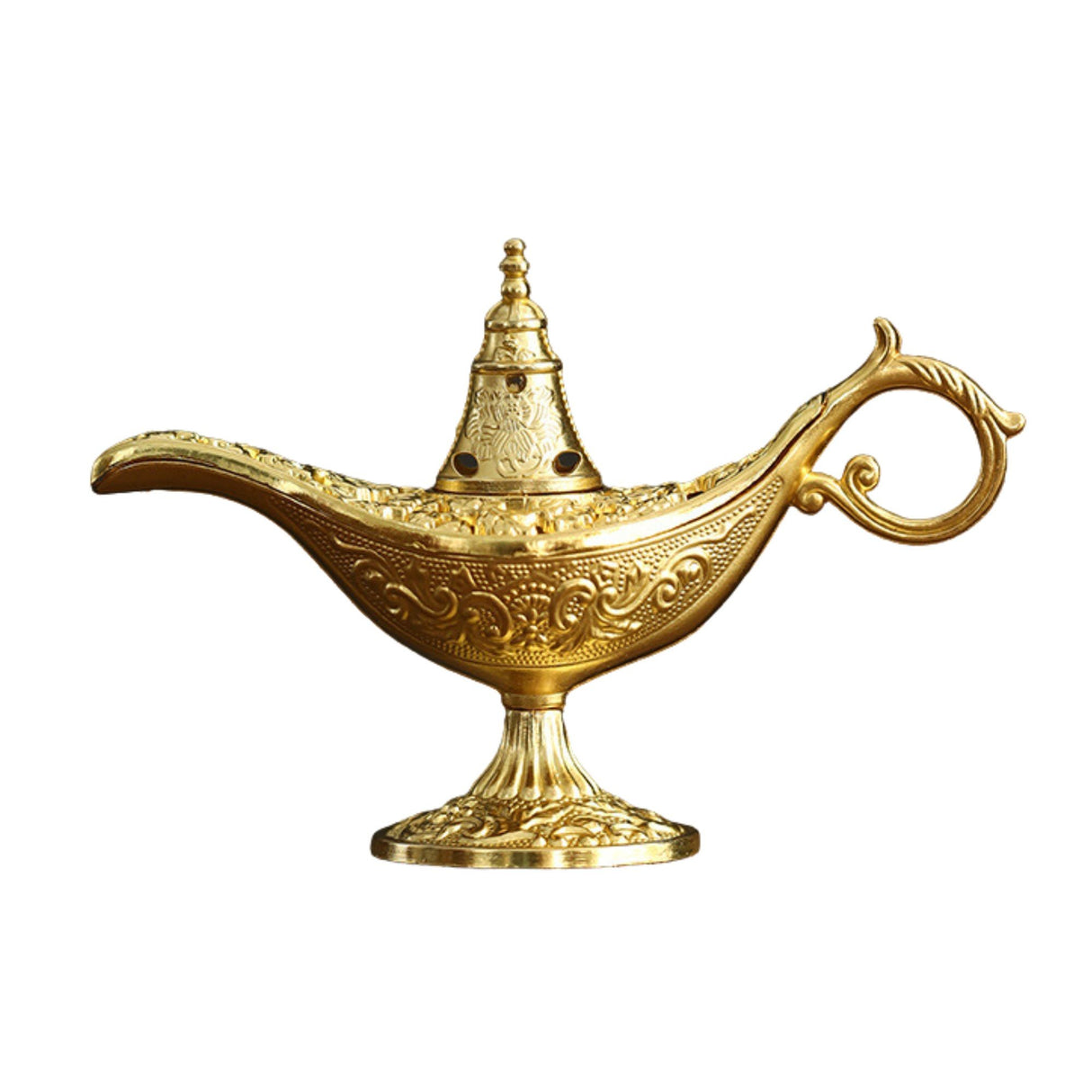 Arzător tămâie Flipppy model Lampă Aladin din aliaj auriu, vedere frontală, dimensiuni 3.2x9x6 cm