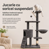 Ansamblu de Joaca pentru Pisici, Flippy, Cat Climbing Frame Multifunctional, cu Platforme, Cusca, Hamac si Scara de Catarare, 49x35x135 cm, Gri - vivimall.ro
