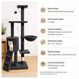 Ansamblu de Joaca pentru Pisici, Flippy, Cat Climbing Frame Multifunctional, cu Platforme, Cusca, Hamac si Scara de Catarare, 49x35x135 cm, Negru - vivimall.ro